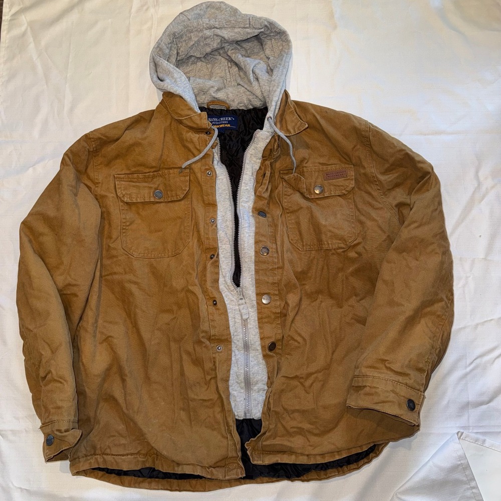 Bass Creek Outfitters Workwear Jacket Mens XL Brown Hooded Canvas Utility Chore